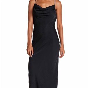 Draped scoop neck satin maxi dress